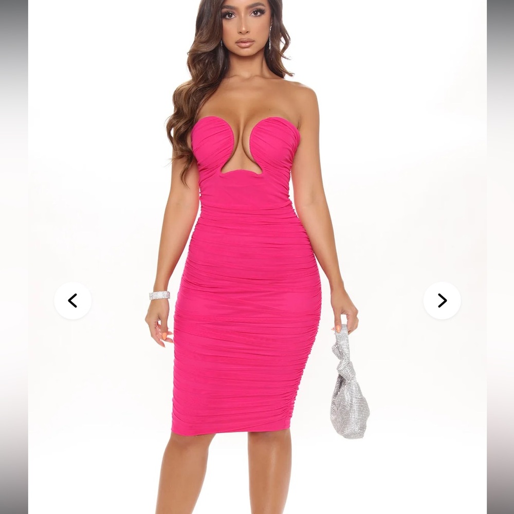 Fashion Nova Pink Ruched Cut Out Bodycon Dress